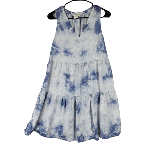 C & C California S Tie Dye Babydoll Dress Women Blue White Sleeveless Boho Beach - Picture 1 of 11